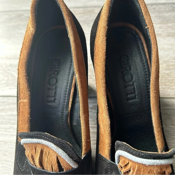 NWOT Girotti Square Toe Suede Leather With Fringe Pump - Picture 8 of 12
